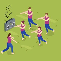 Dancing group outdoors 3d isometric