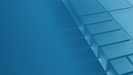 Frosted Glass Blocks on a Blue Surface. Innovative Tech Concept with space for copy. 3D Render.