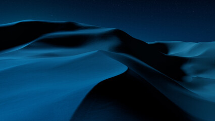 Night Landscape, with Desert Sand Dunes. Empty Modern Wallpaper with Blue Gradient Starry Sky