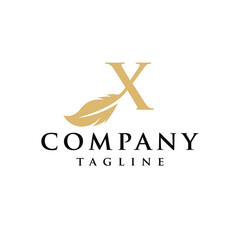 X Letter initial feather design logo vector template