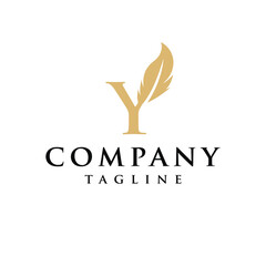 Y Letter initial feather design logo vector template