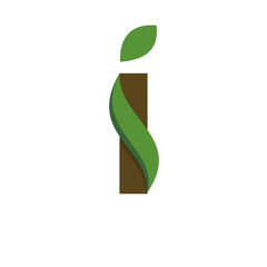 Letter Alphabet logo with green leaf