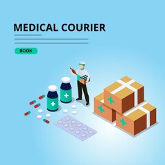 Medical courier delivery vector illustration - obrazy, fototapety, plakaty