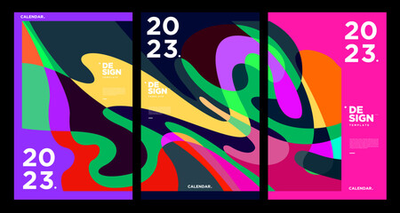 New year 2023 calendar design template with geometric colorful abstract. Vector calendar design.