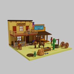 3D cowboy town illustration