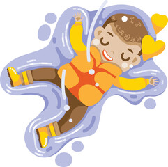  little boy in a winter coat is playing on the snowy ground.