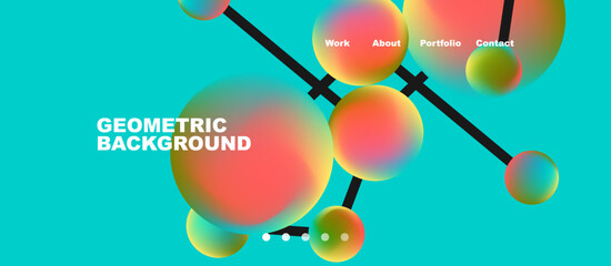 Line points connections geometric landing page background. Fluid circles and spheres with liquid gradients. Vector Illustration For Wallpaper, Banner, Background, Card, Book Illustration, landing page