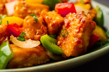 chilli paneer dry is made using cottage cheese, Indo chinese food
