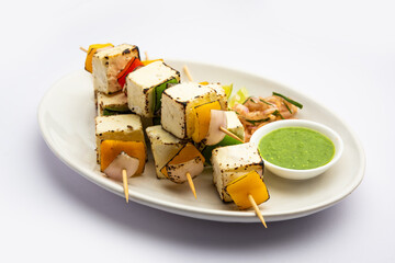 Malai Paneer Tikka Kabab is an Indian asian food made using cottage cheese grilled with cream