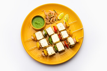 Malai Paneer Tikka Kabab is an Indian asian food made using cottage cheese grilled with cream