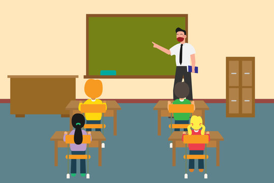 teacher and student in classroom, flat design illustration