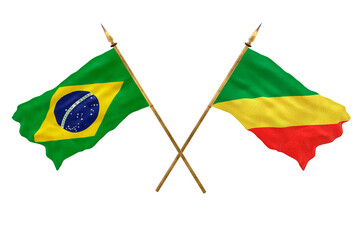 Background for designers. National Day. 3D model National flags  of People's Republic of Brazil and Congo brazzaville