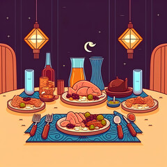 Flat Iftar Illustration