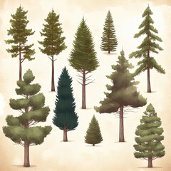 Fototapeta premium Illustration Of Pine Trees Collection