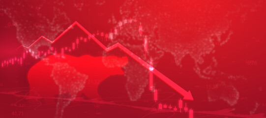 Finance economic stock market down. Global Stock market chart panic sell concept. Extreme bearish stage. Usable for background, banner, cover, and header.