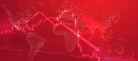 Finance economic stock market down. Global Stock market chart panic sell concept. Extreme bearish stage. Usable for background, banner, cover, and header.