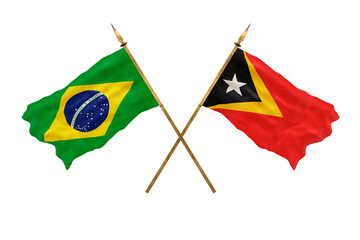 Background for designers. National Day. 3D model National flags  of People's Republic of Brazil and East Timor