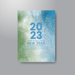 Happy new year 2023 card template with watercolor background