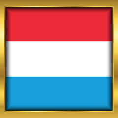 Luxembourg Flag,Luxembourg flag golden square button,Vector illustration eps10.