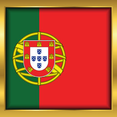 Portuguese Flag,Portuguese flag golden square button,Vector illustration eps10.