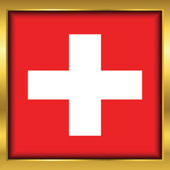 Switzerland Flag,Switzerland flag golden square button,Vector illustration eps10.