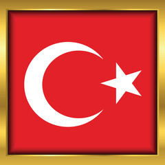 Turkey Flag, Turkey flag golden square button,Vector illustration eps10.