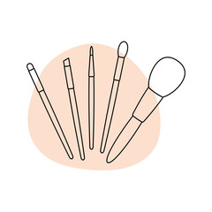 Makeup brushes in the style of line art with colored spots