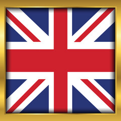 United Kingdom Flag,United Kingdom flag golden square button,Vector illustration eps10.
