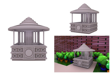 3D RENDER PNG ILLUSTRATION. Sample idea model food drink booth kiosk perspective design. Small business street shop stall market or Product exhibition fair counter concept isolated white background