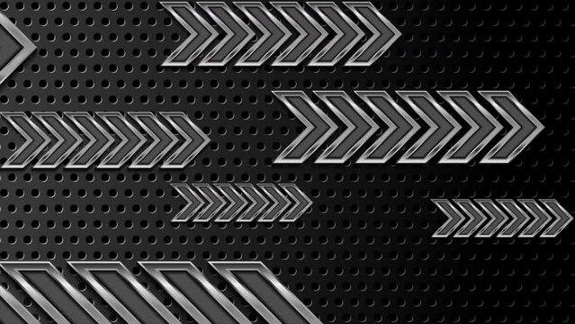 Metallic arrows on dark perforated background. Seamless looping motion design. Video animation Ultra HD 4K 3840x2160