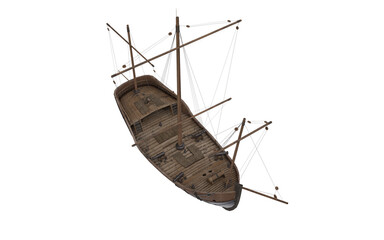 classic wooden boat without sails with cannons on sides