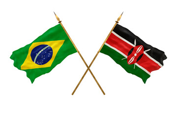 Background for designers. National Day. 3D model National flags  of People's Republic of Brazil and Kenya