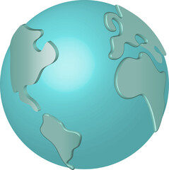3D blue globe with world map. 