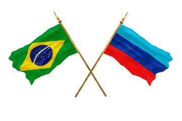 Background for designers. National Day. 3D model National flags  of People's Republic of Brazil and Lugansk People's Republic