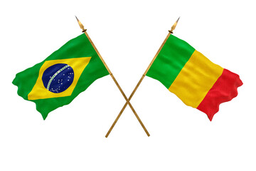 Background for designers. National Day. 3D model National flags  of People's Republic of Brazil and Mali