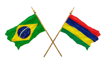 Background for designers. National Day. 3D model National flags  of People's Republic of Brazil and Mauritius