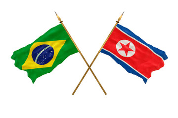 Background for designers. National Day. 3D model National flags  of People's Republic of Brazil and North Korea
