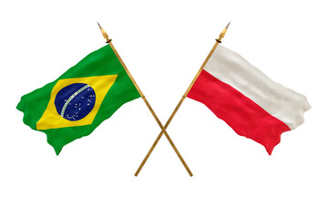 Background for designers. National Day. 3D model National flags  of People's Republic of Brazil and Poland
