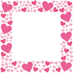 ピンク色のかわいいハートの正方形フレーム素材