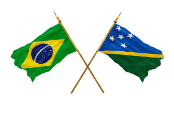 Background for designers. National Day. 3D model National flags  of People's Republic of Brazil and Solomon islands