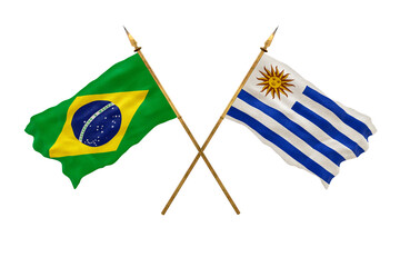 Background for designers. National Day. 3D model National flags  of People's Republic of Brazil and Uruguay