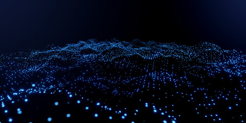 futurist 3d abstract light dot blue mountain landscape typography terrain spectrum background. 3d light illustration render 
