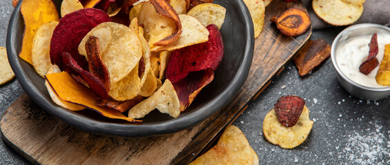 Bowl of healthy colorful vegetable chips