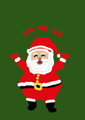 Santa Claus with Word Ho Ho Ho on Green Background