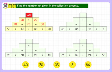Mathematical operations. Math intelligence question, Addition subtraction and operation