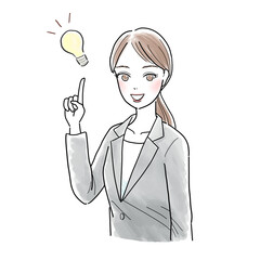 問題解決したスーツ姿の若い女性のイラスト