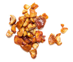Fried mushrooms isolated on white background.