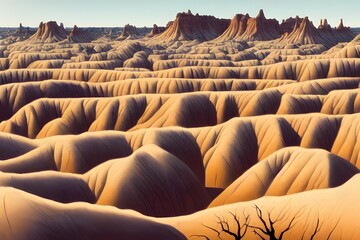 Obraz premium Rocky mountainous deserts. Badlands with geological formations. 
