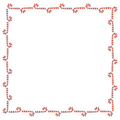 Vector background, frame, border from red candy cane. Bright edging, decoration on theme sweet New Year and Christmas. For greeting cards, invitations, xmas design