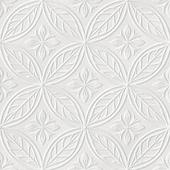 Embossed moroccan pattern on paper background, seamless texture, flowers and leaves pattern, paper press, 3d illustration